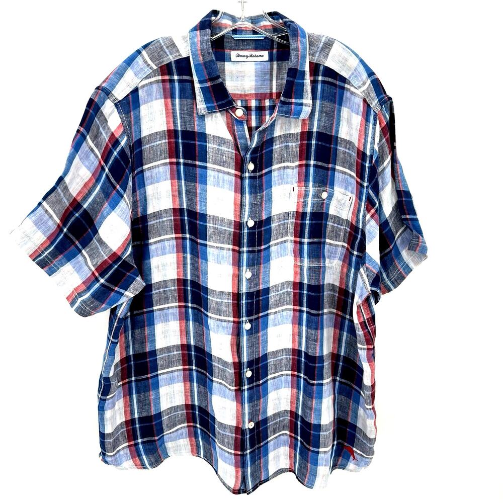 NWOT Tommy Bahama men’s linen plaid short sleeve button front shirt
